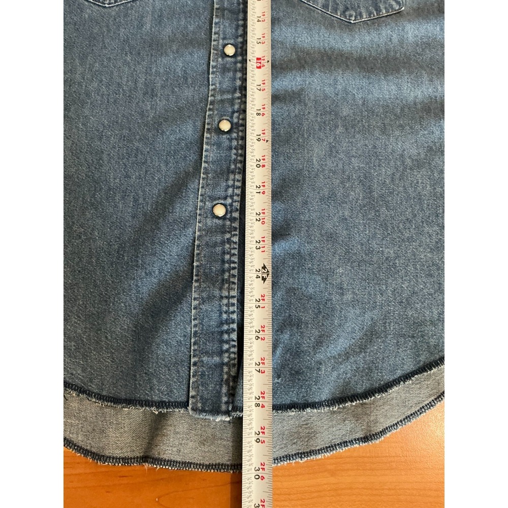Wrangler USA Made Denim Western Snap Shirt Mens 17 35 XL Tall Blue Pearl Snap - Picture 7 of 8